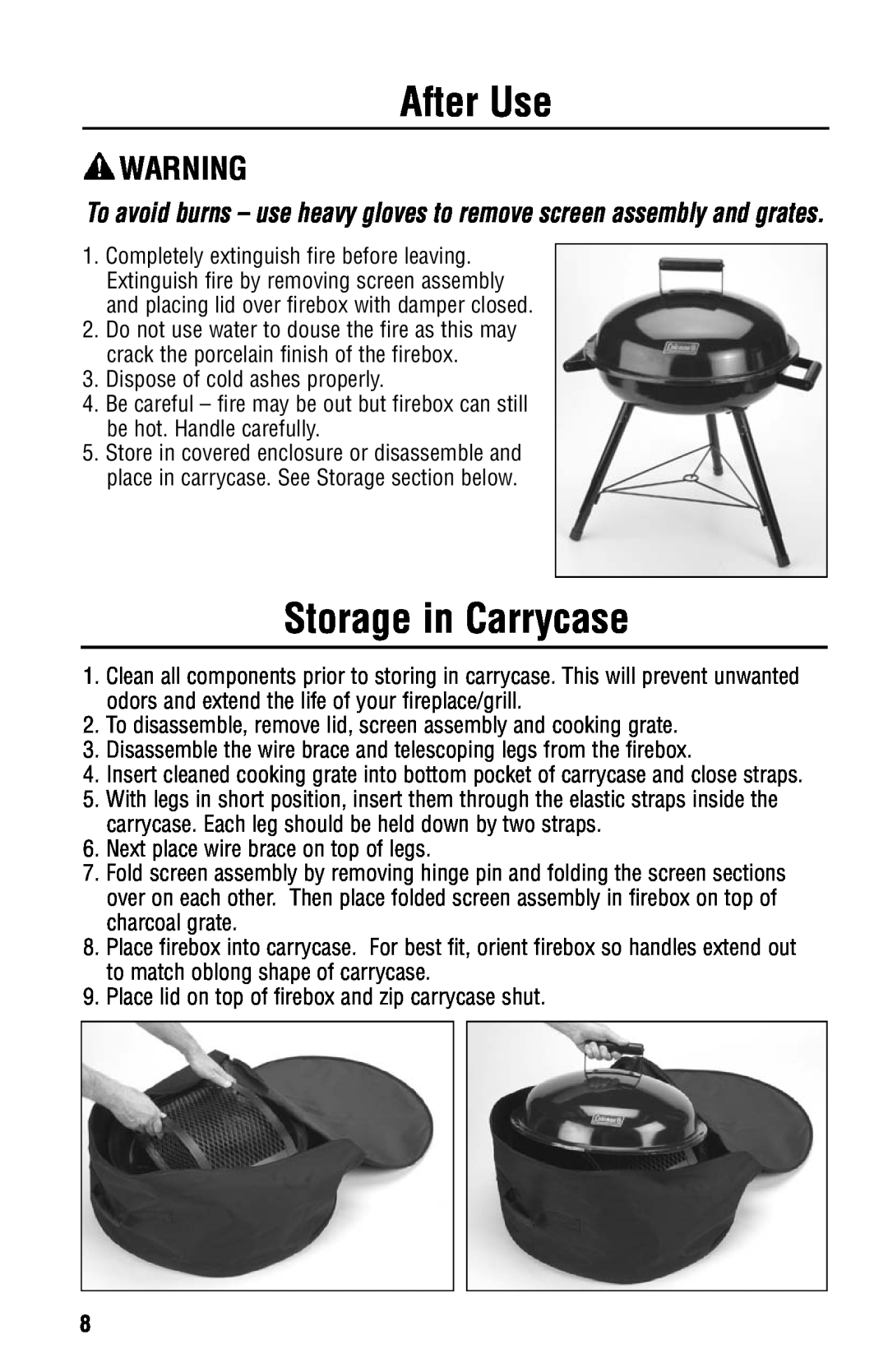 Coleman 5065-705 instruction manual After Use, Storage in Carrycase 