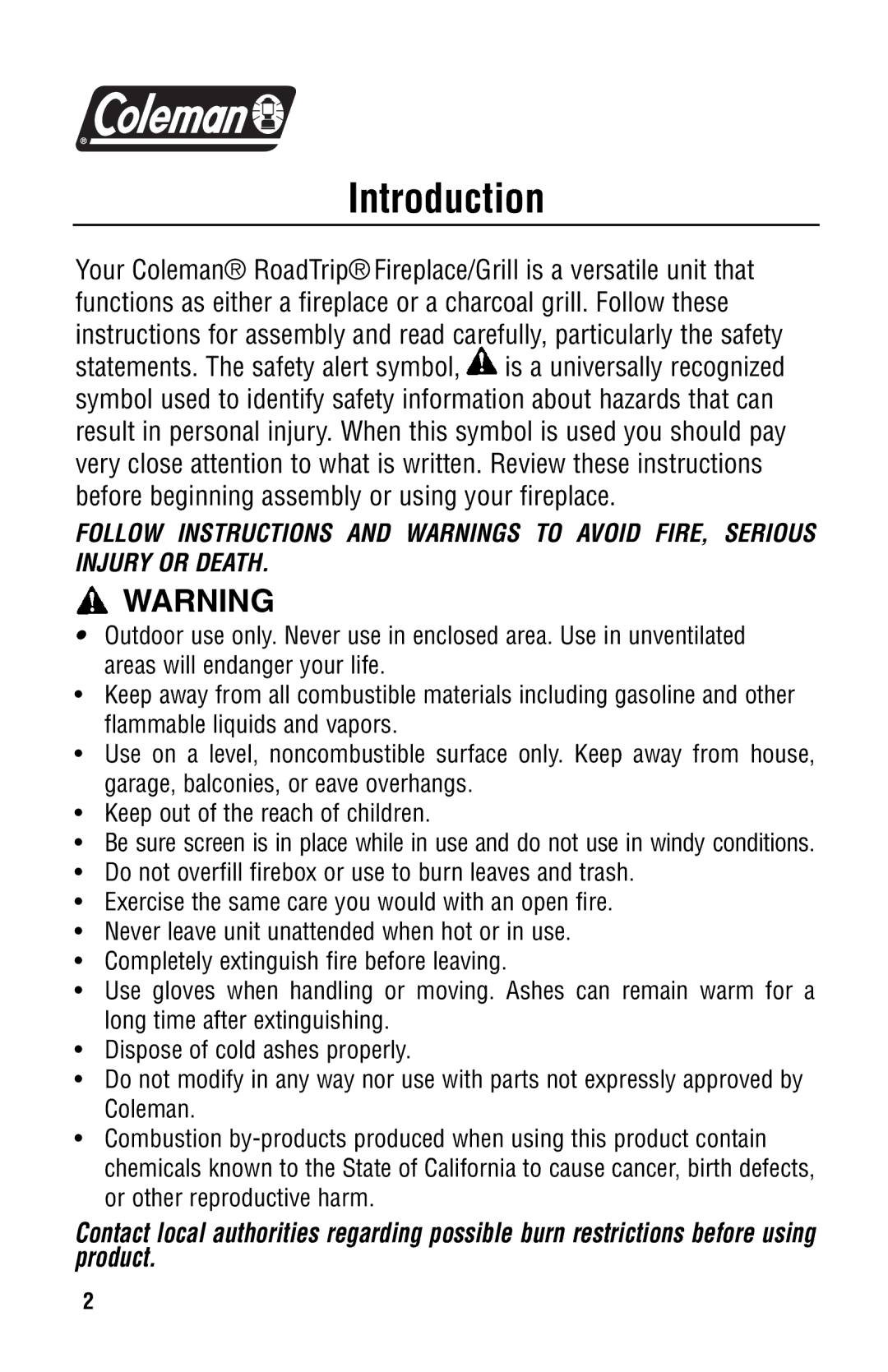 Coleman 5065-715 instruction manual Introduction 