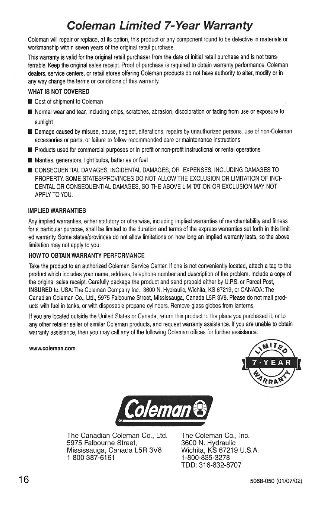 Coleman 5068 series manual 