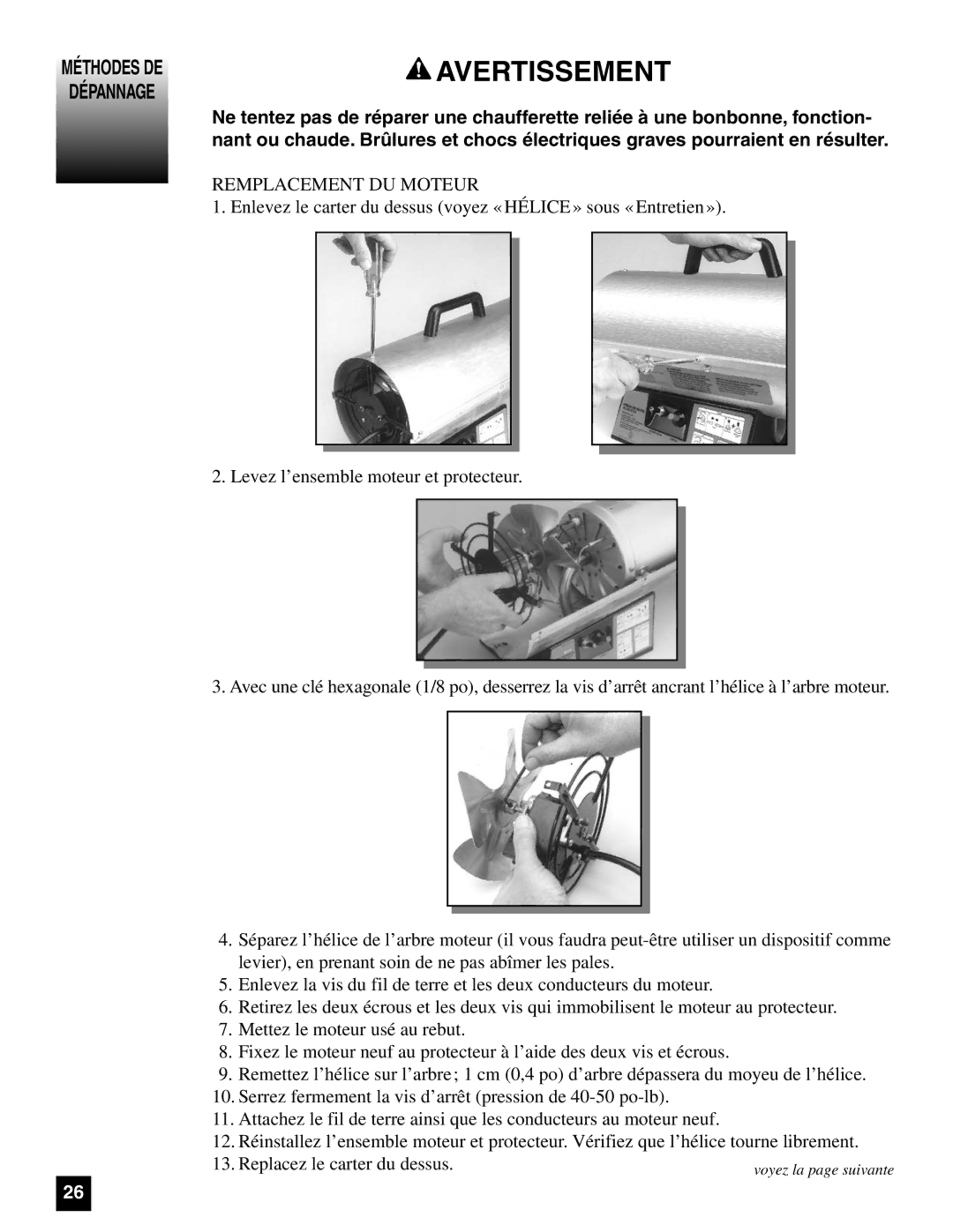 Coleman 5070 Series, 5075 Series manual Méthodes DE Dépannage, Remplacement DU Moteur 