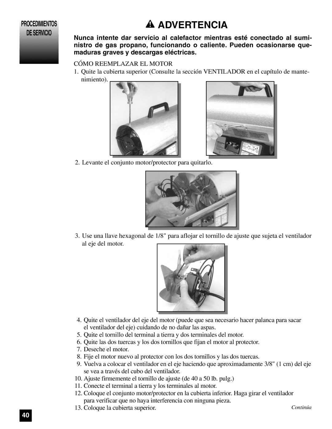 Coleman 5070 Series, 5075 Series manual DE Servicio, Cómo Reemplazar EL Motor 