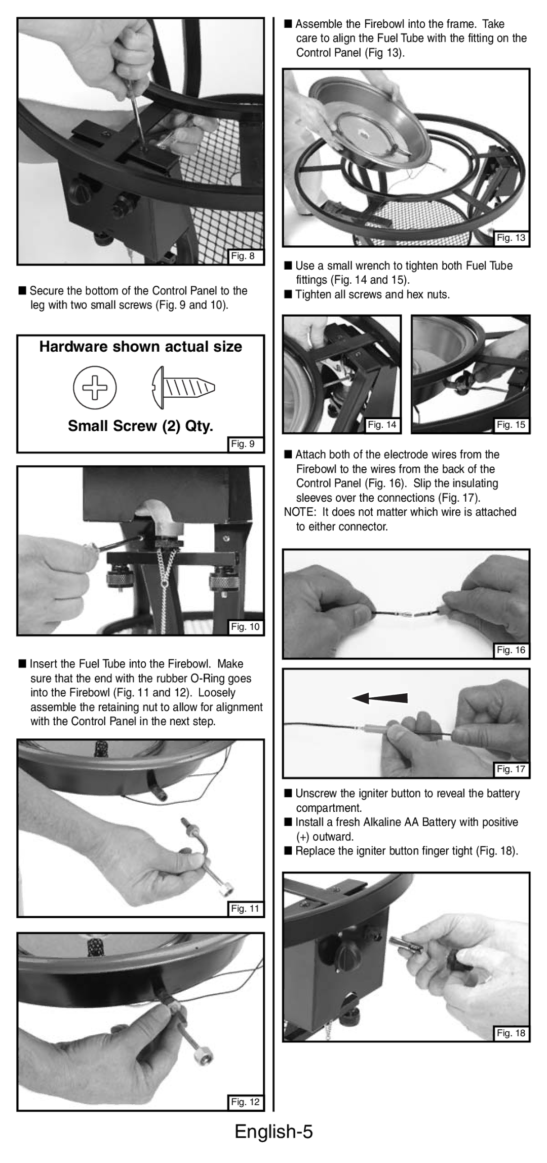 Coleman 5071 Series manual English-5, Hardware shown actual size Small Screw 2 Qty 