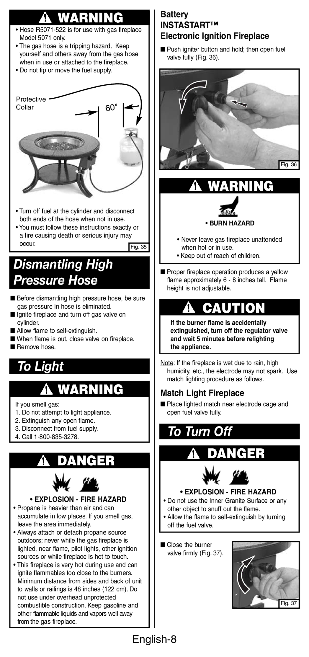 Coleman 5071 Series manual Dismantling High Pressure Hose, To Light, To Turn Off, English-8 