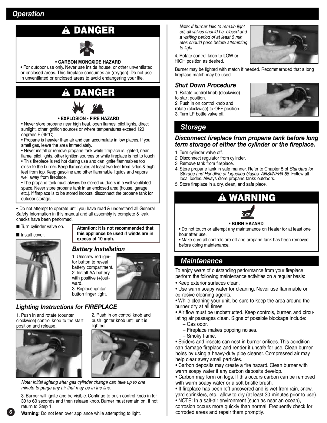 Coleman 5076 Series manual Operation, Storage, Maintenance 