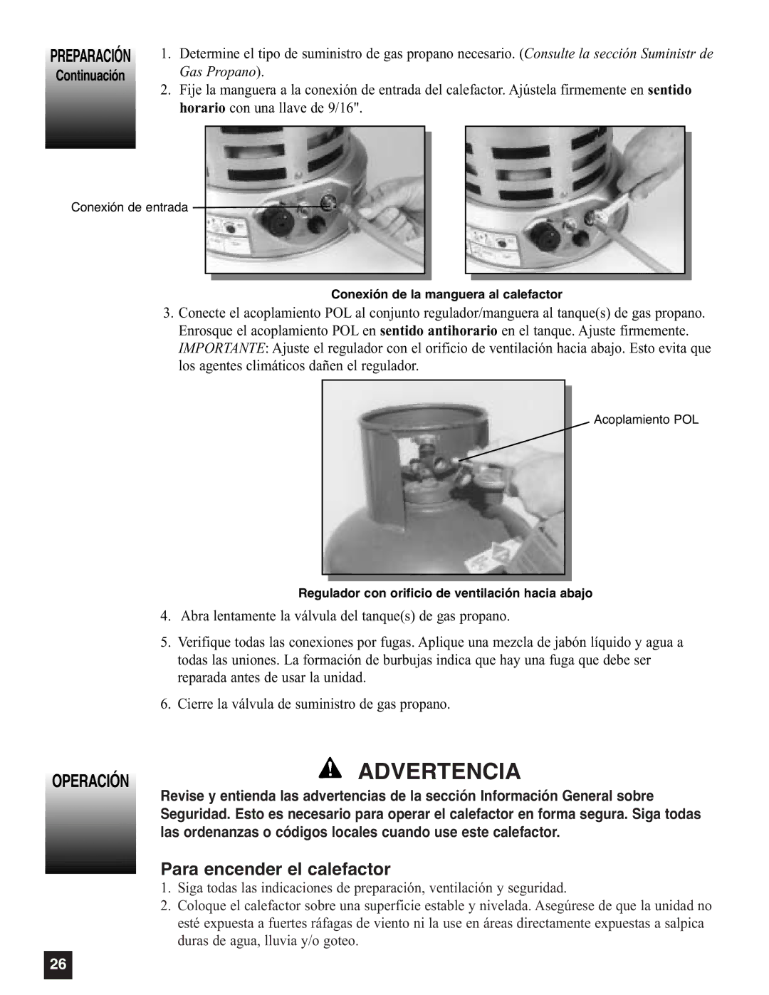 Coleman 5080A751, 5085A751 manual Operación Advertencia 