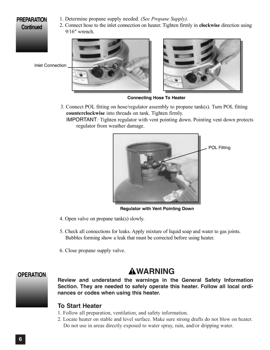 Coleman 5080A751, 5085A751 manual Operation Warning, Preparation 