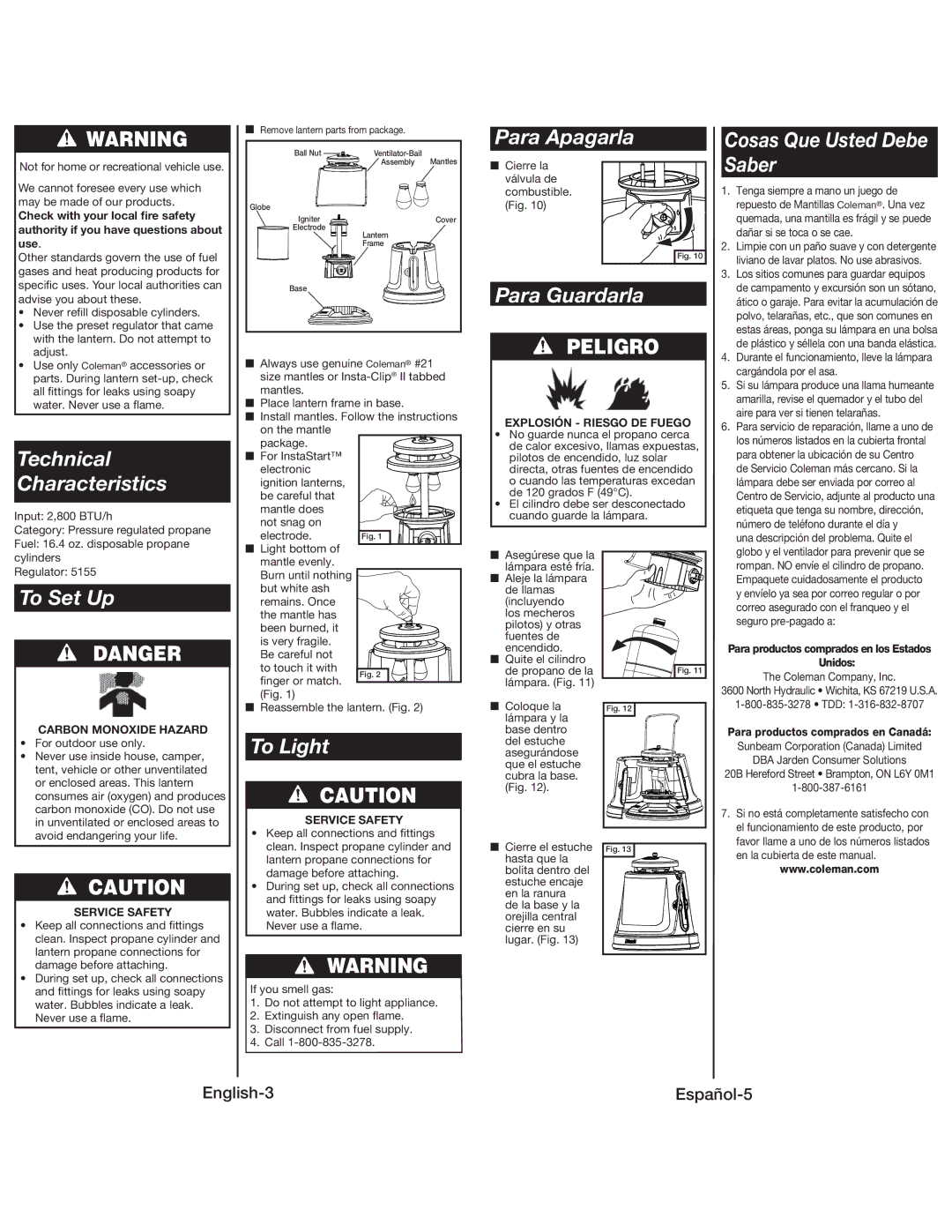 Coleman 5155 manual Para Apagarla, Saber, Technical Characteristics, To Set Up, To Light, Para Guardarla 