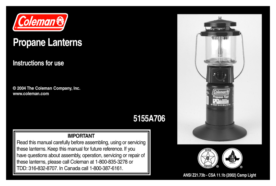 Coleman 5155A706 manual Propane Lanterns 