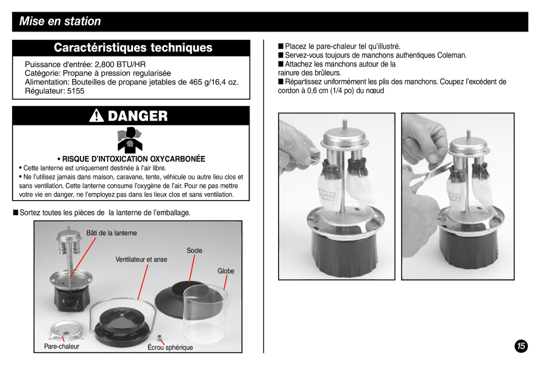 Coleman 5155A706 manual Mise en station, Sortez toutes les pièces de la lanterne de l’emballage 