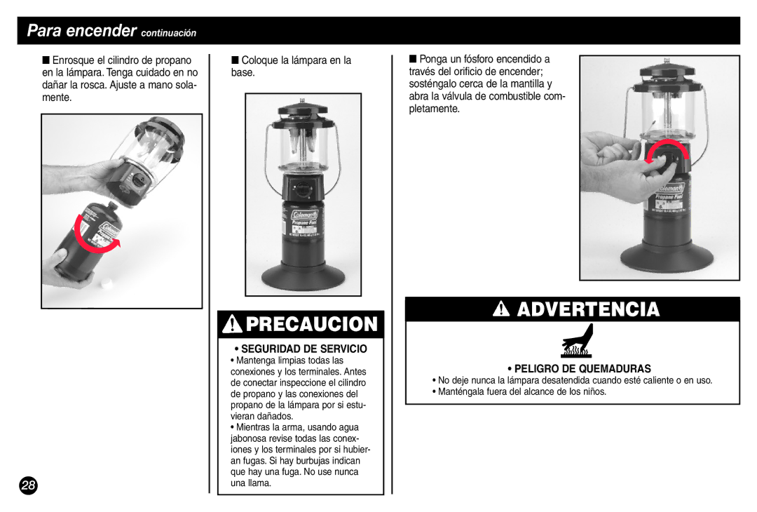 Coleman 5155A706 manual Precaucion 