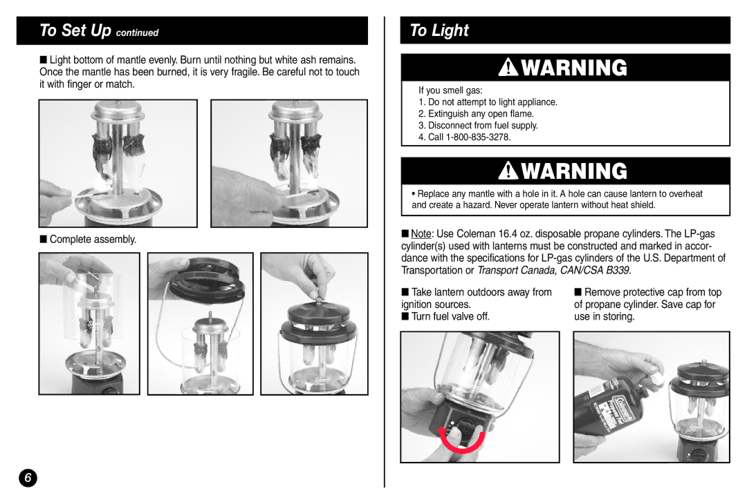 Coleman 5155A706 manual To Light, Ignition sources, Turn fuel valve off Use in storing 