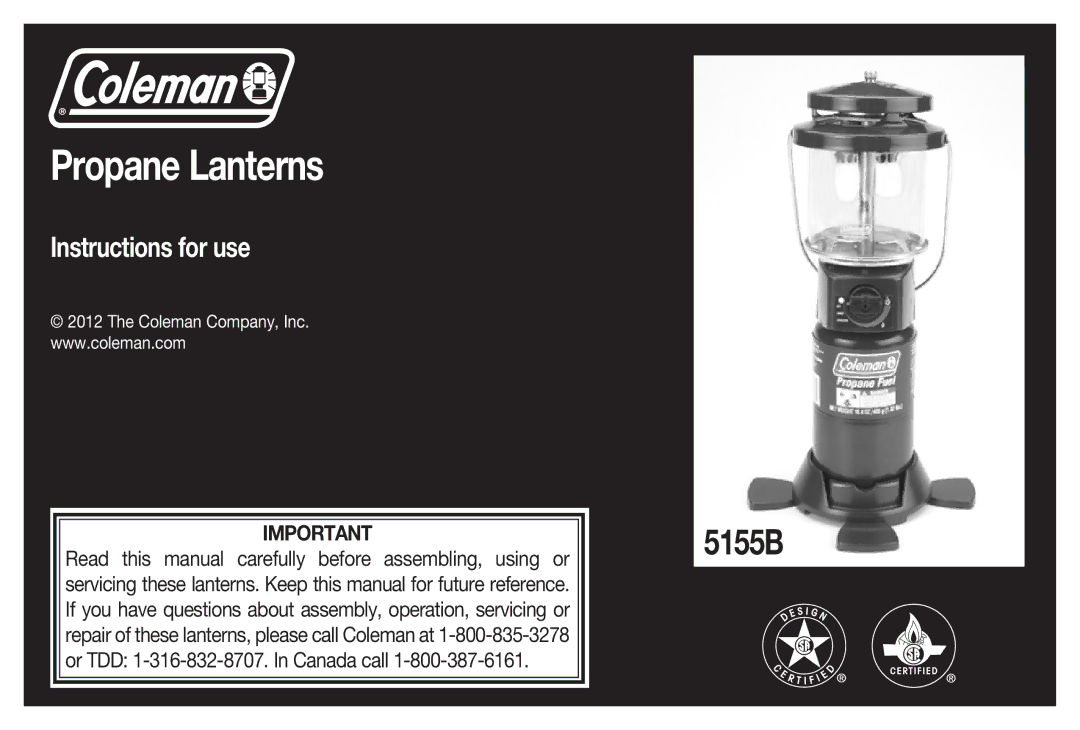 Coleman 5155B manual Propane Lanterns 