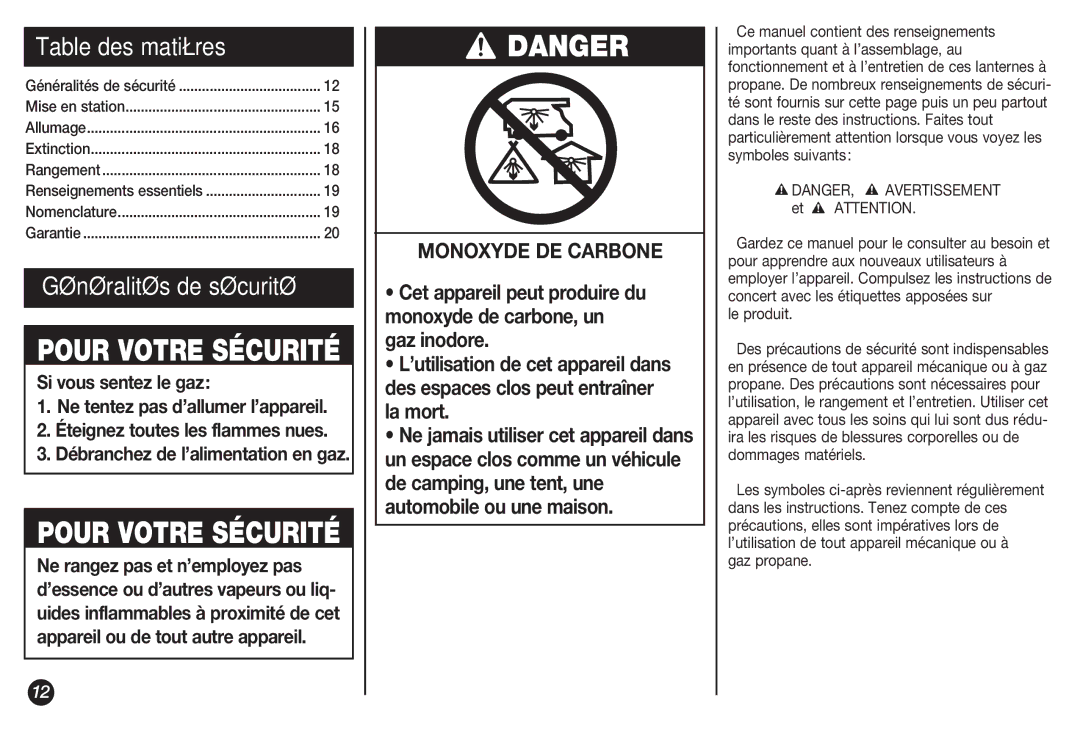 Coleman 5155B manual Table des matières, Le produit, Mise en station, Renseignements essentiels Nomenclature 