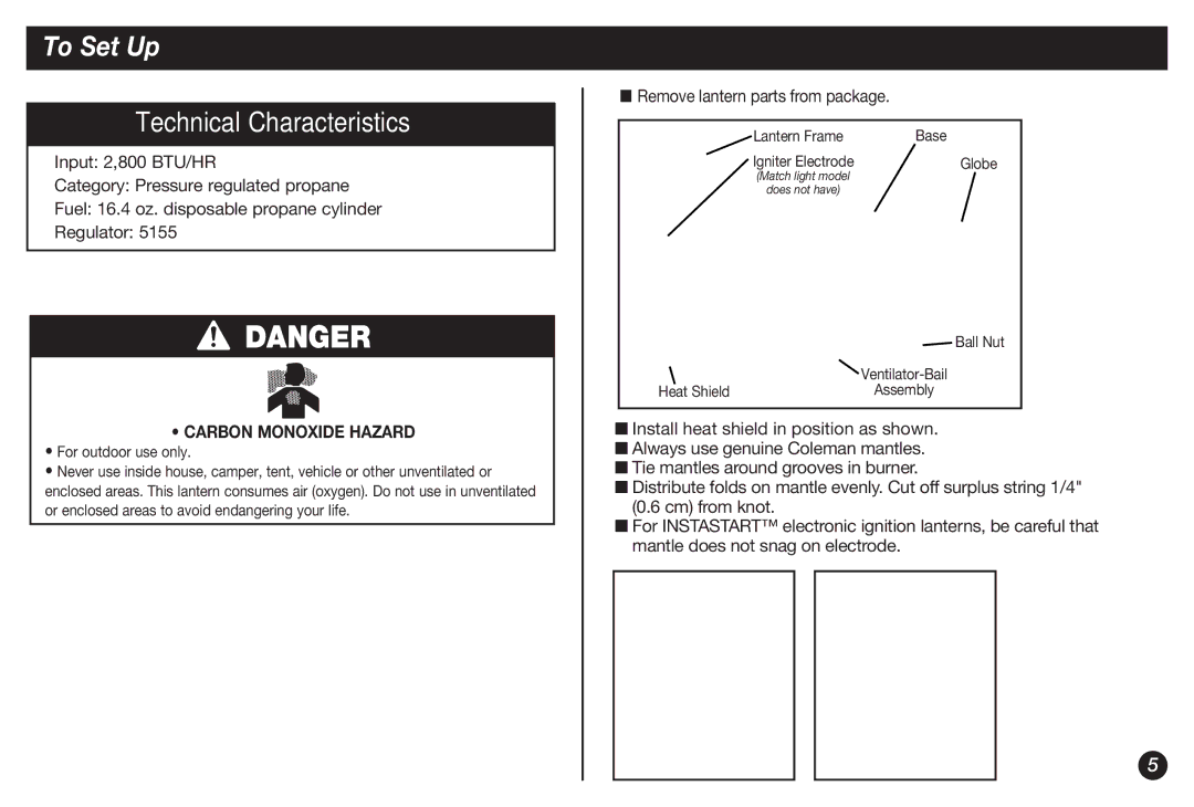Coleman 5155B manual To Set Up, Remove lantern parts from package, Ball Nut, Heat Shield 