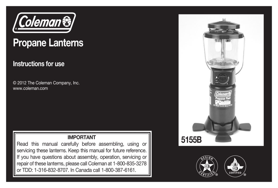 Coleman 5155B manual Propane Lanterns, Instructions for use 