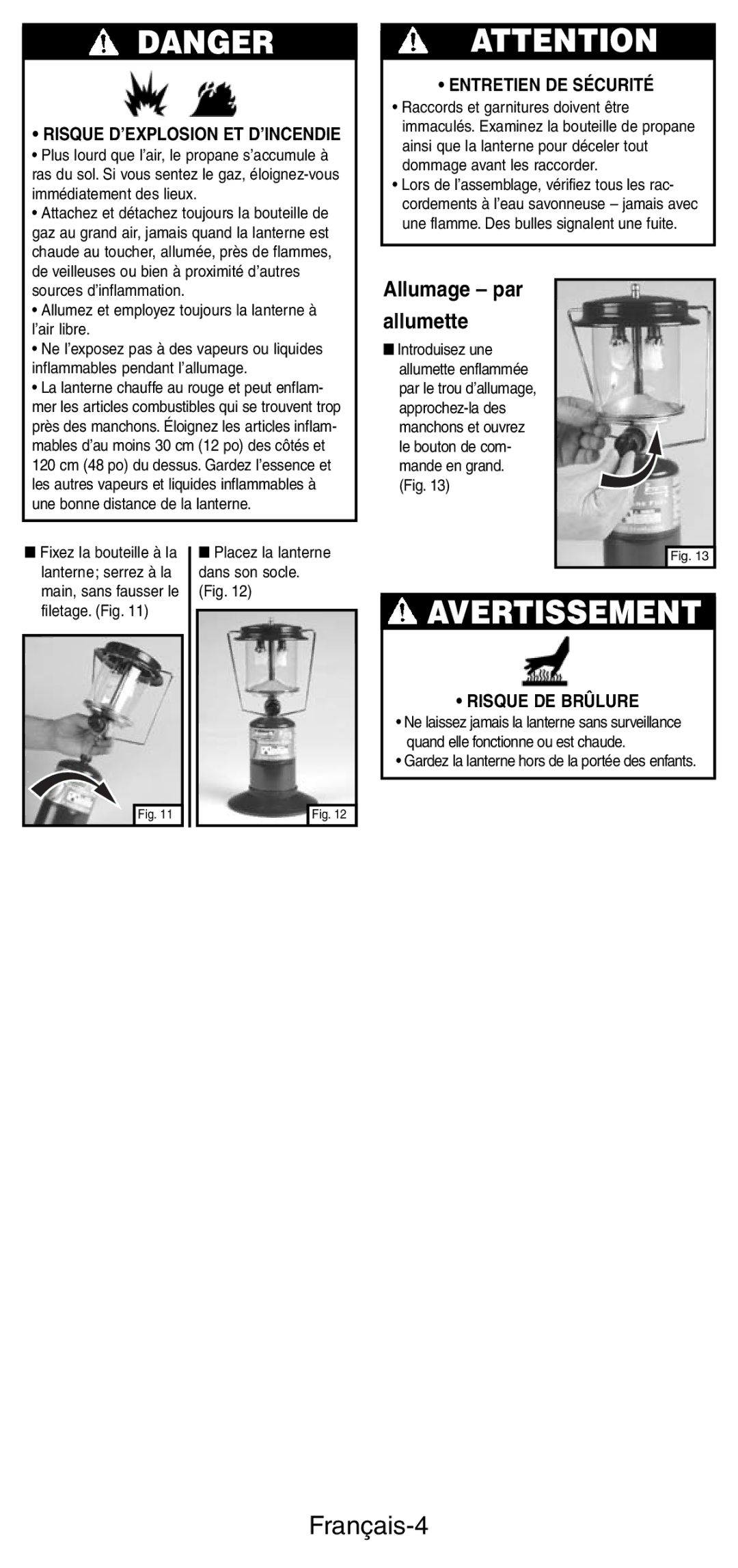 Coleman 5159 Series manual Français-4, Risque D’EXPLOSION ET D’INCENDIE 