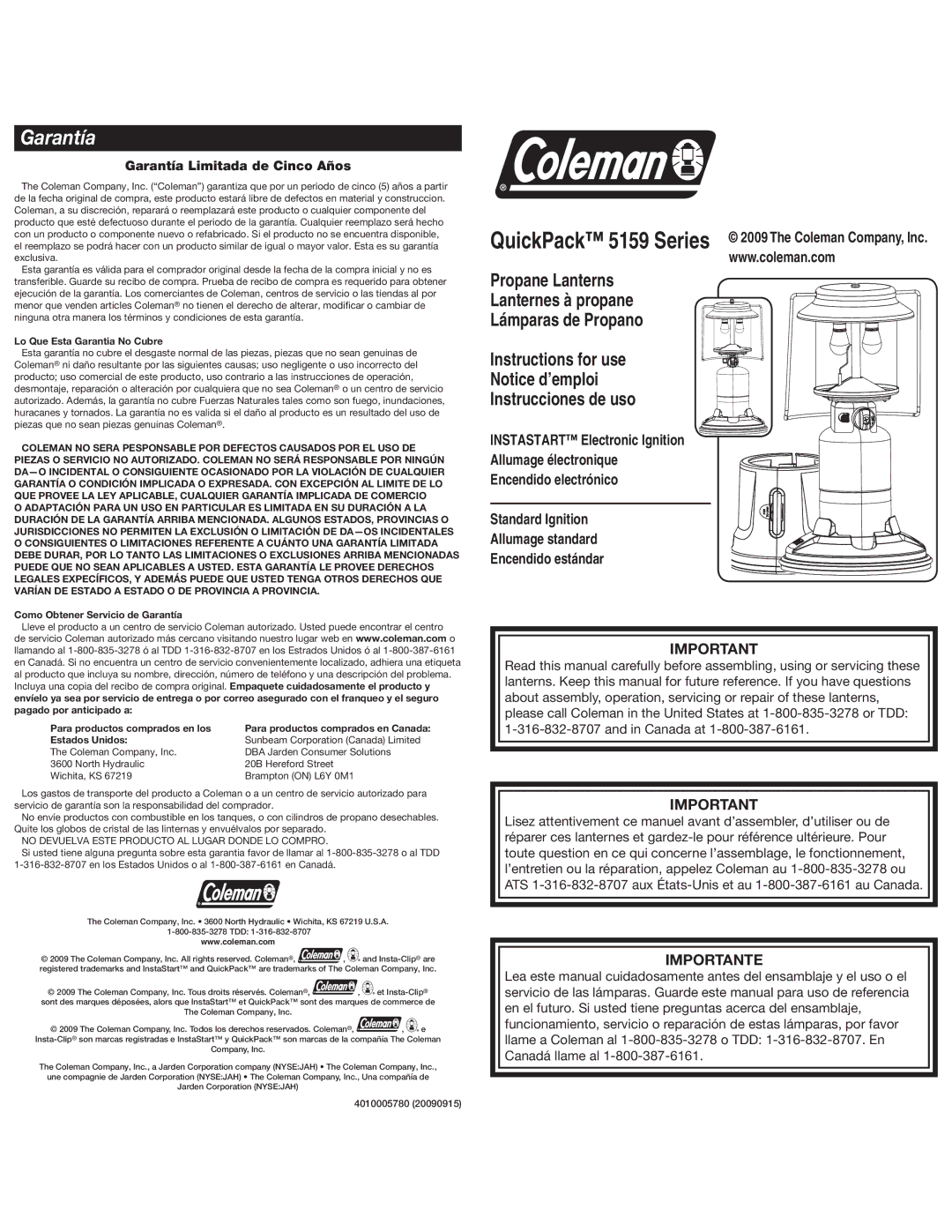 Coleman 5159 manual Garantía Limitada de Cinco Años, Lo Que Esta Garantia No Cubre, Estados Unidos 