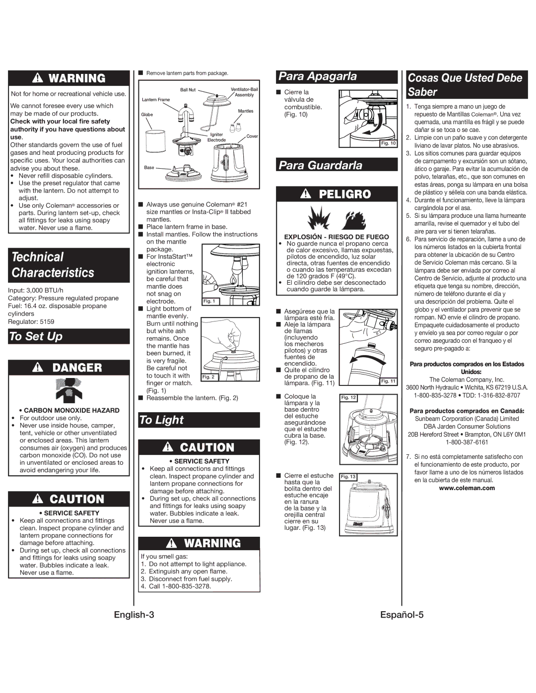 Coleman 5159 manual Para Apagarla, Saber, Para Guardarla, To Set Up, To Light 