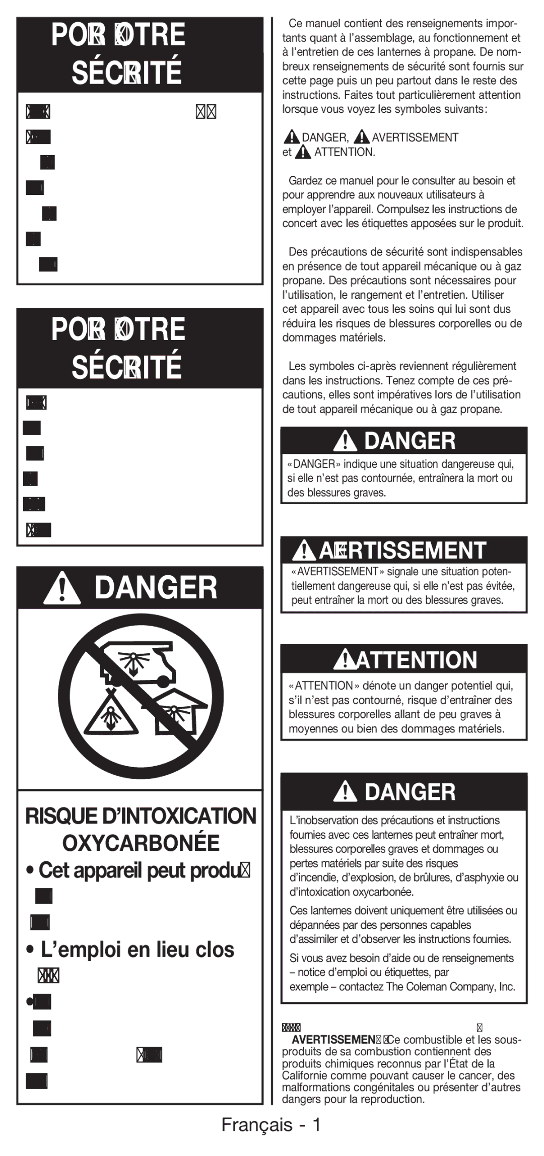 Coleman 5177 manual Pour Votre Sécurité 