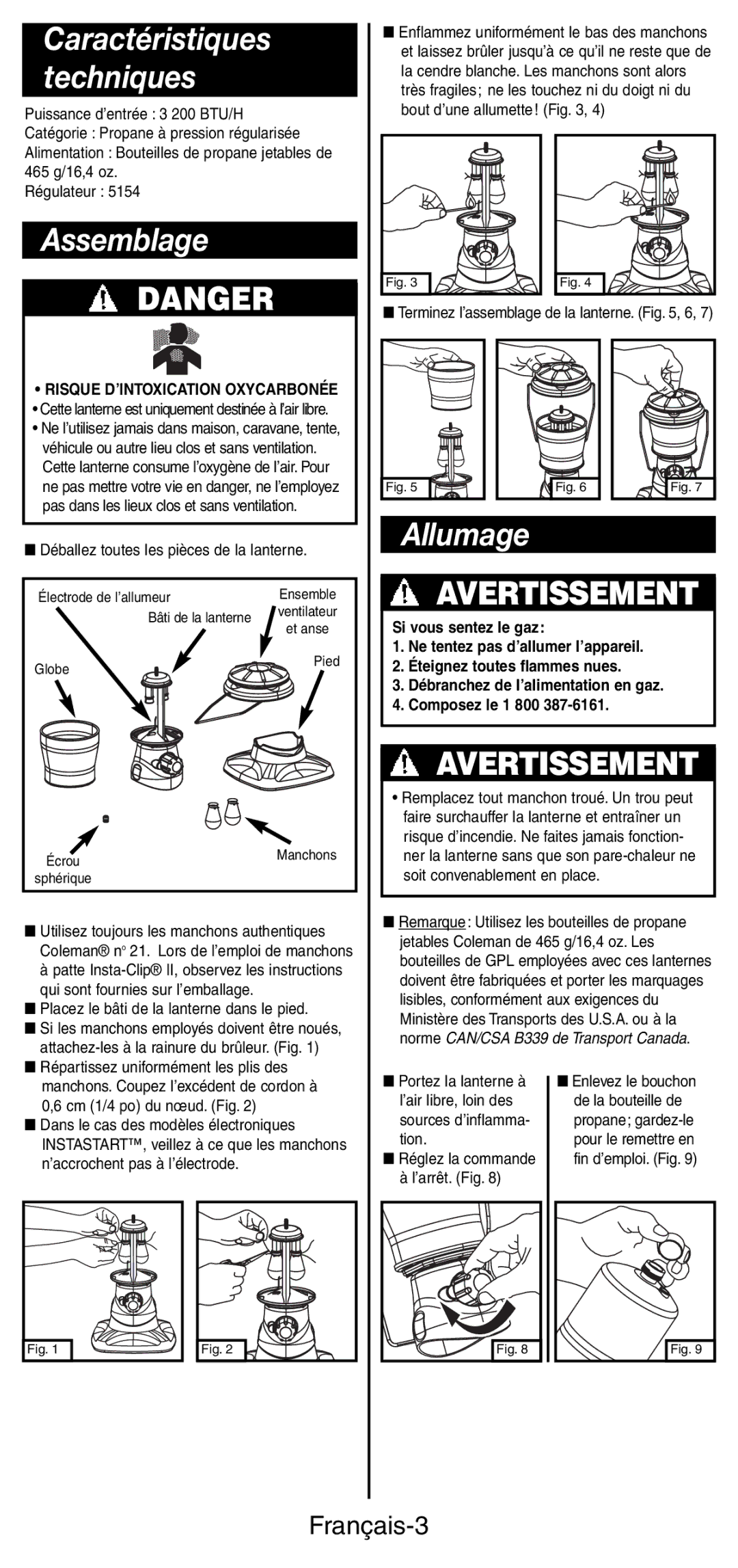 Coleman 5178 Series manual Assemblage, Allumage, Français-3 