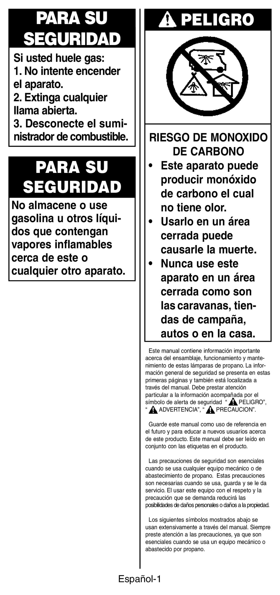 Coleman 5178 Series manual Para SU Seguridad, Español-1 