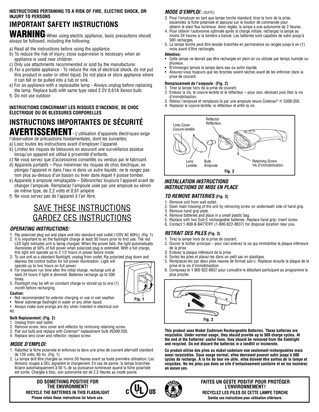 Coleman 5306 warranty Mode D’EMPLOI Suite, Operating Instructions, Installation Instructions Instructions DE Mise EN Place 