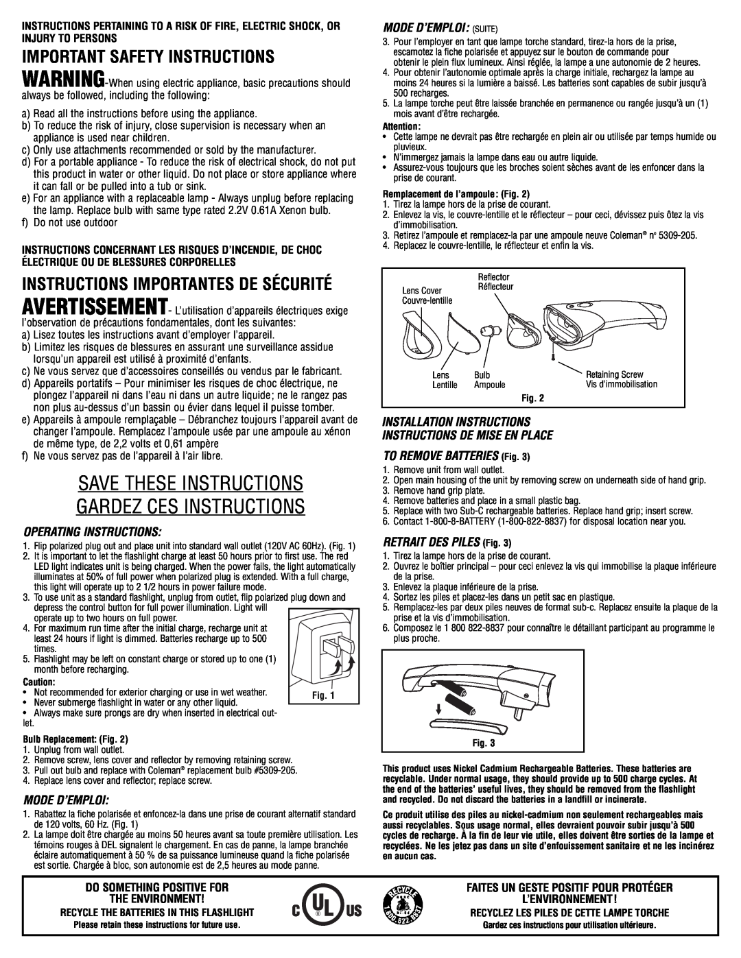 Coleman 5306 warranty Important Safety Instructions, Instructions Importantes De Sécurité, Mode D’Emploi Suite 