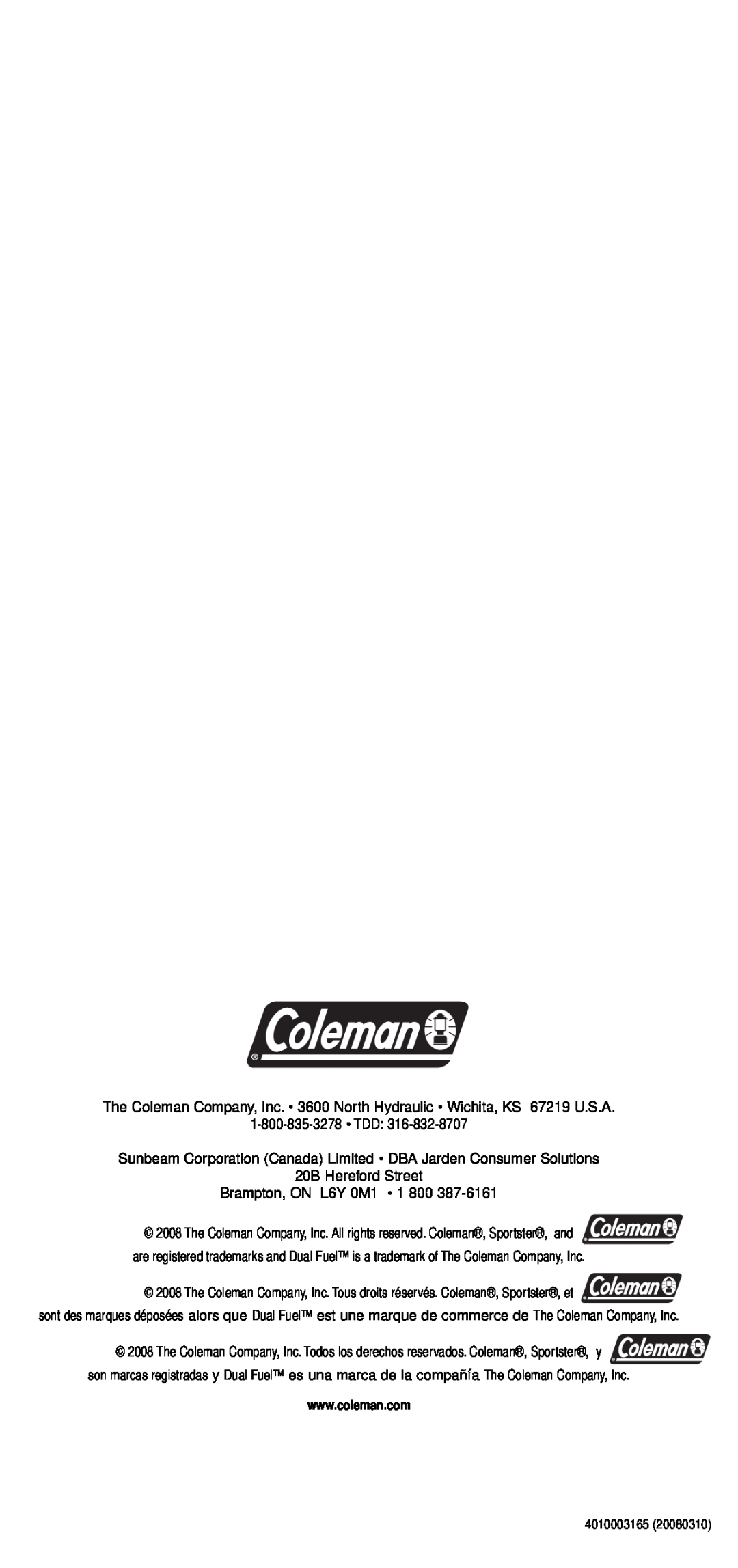 Coleman 533 Series instruction manual Sunbeam Corporation Canada Limited DBA Jarden Consumer Solutions 