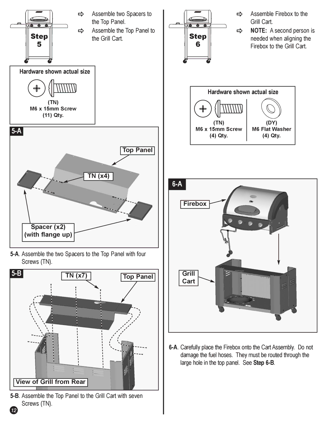 Coleman 5400 LP manual Spacer, With flange up, View of Grill from Rear, Firebox Grill Cart 