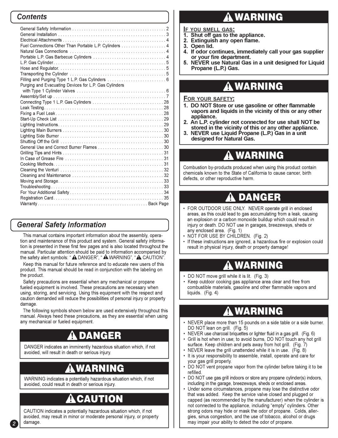 Coleman 5400 LP manual Contents, General Safety Information 