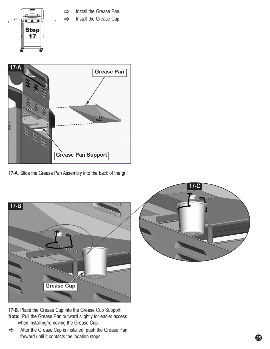 Coleman 5400 LP manual 17-A, 17-C 17-B, Grease Pan Support, Grease Cup 