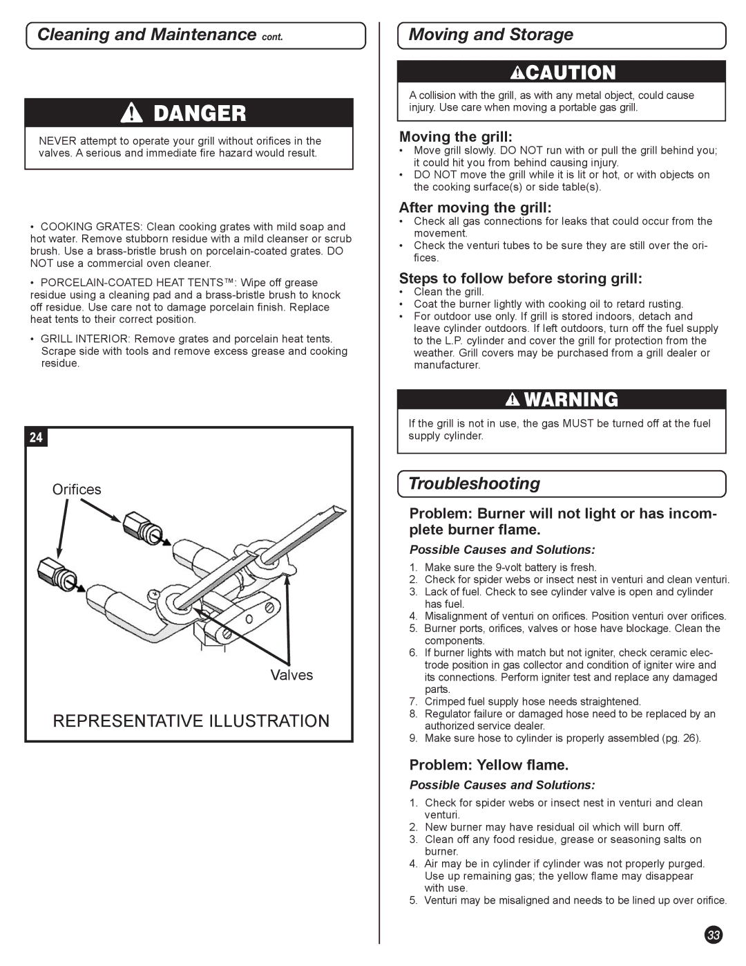 Coleman 5400 LP manual Moving and Storage, Troubleshooting 