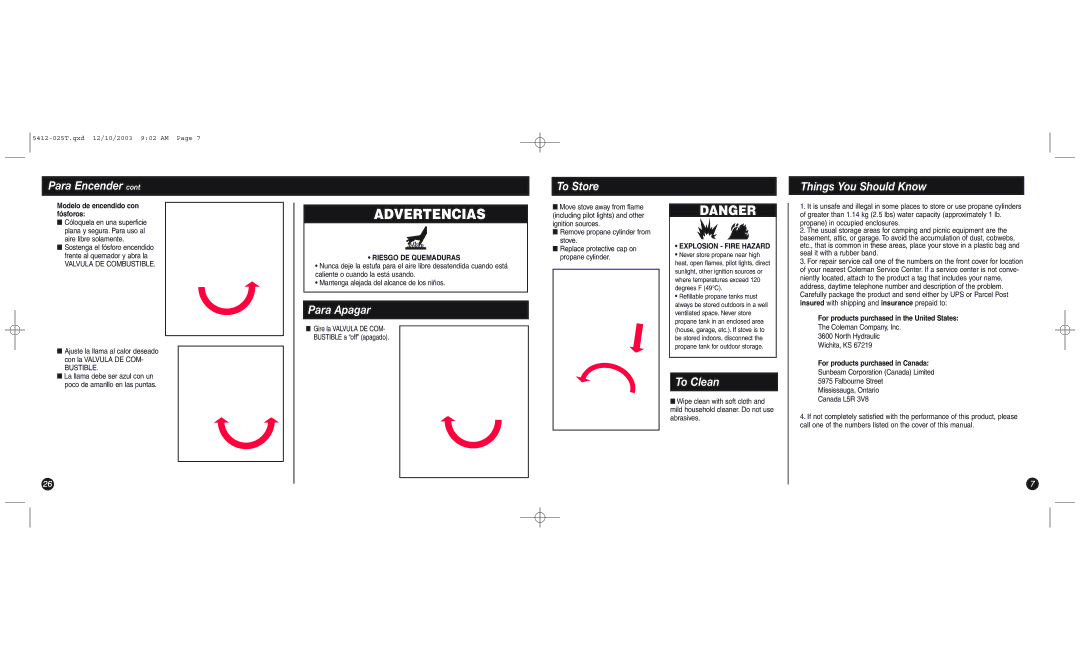 Coleman 5412 Series manual Advertencias 
