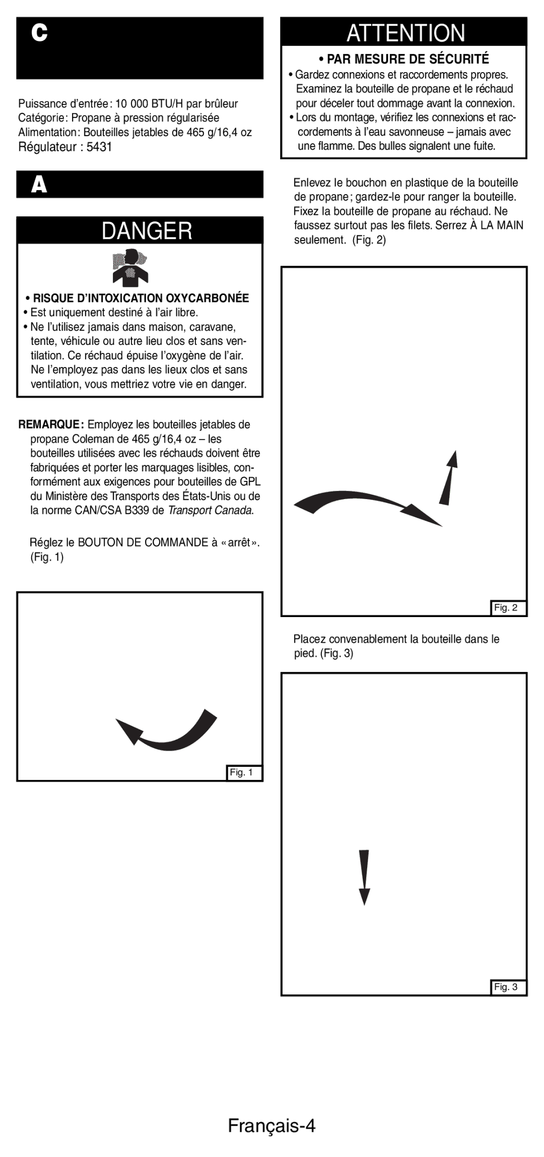 Coleman 5412A manual Assemblage, Français-4 