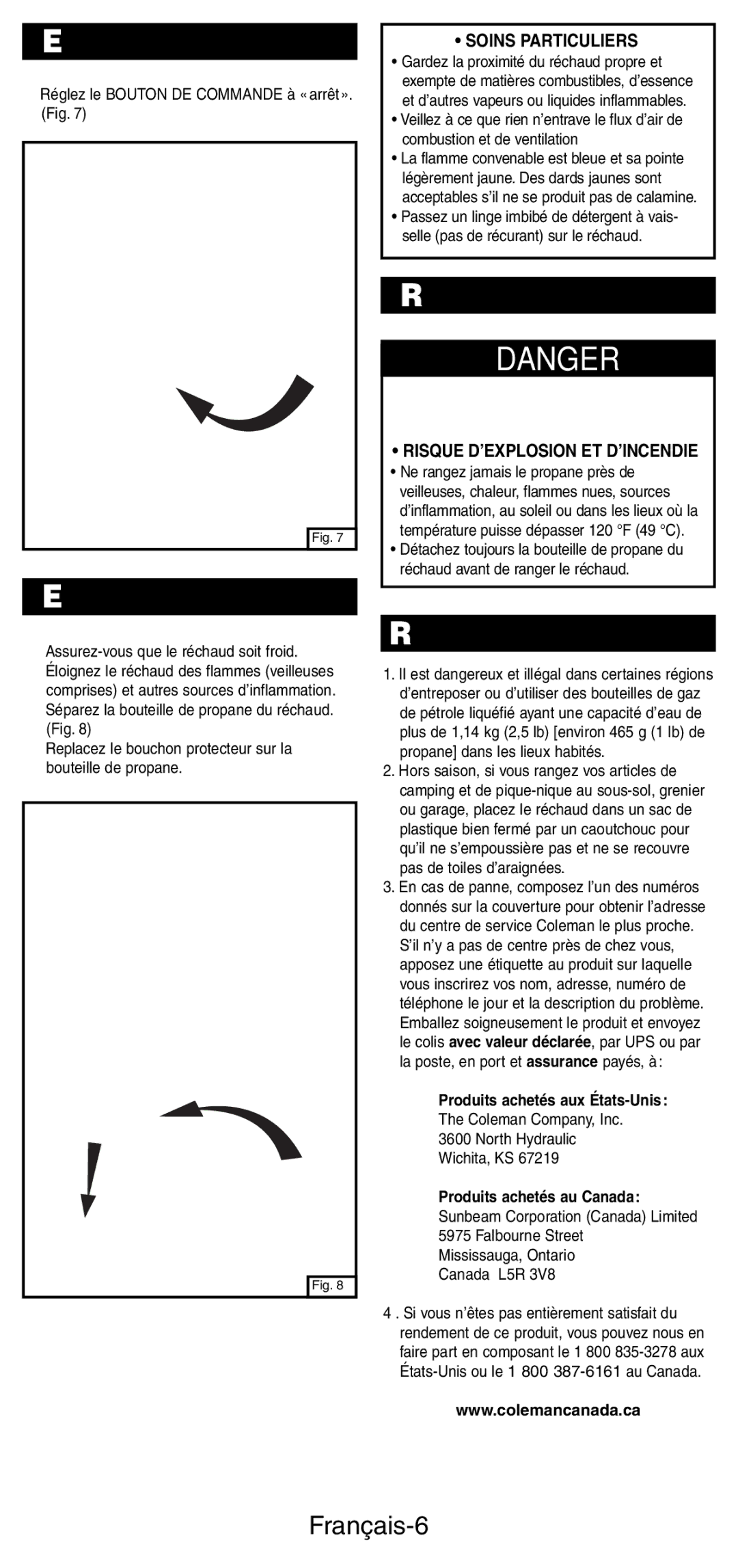 Coleman 5412A manual Extinction, Entretien, Rangement, Renseignements essentiels, Français-6 