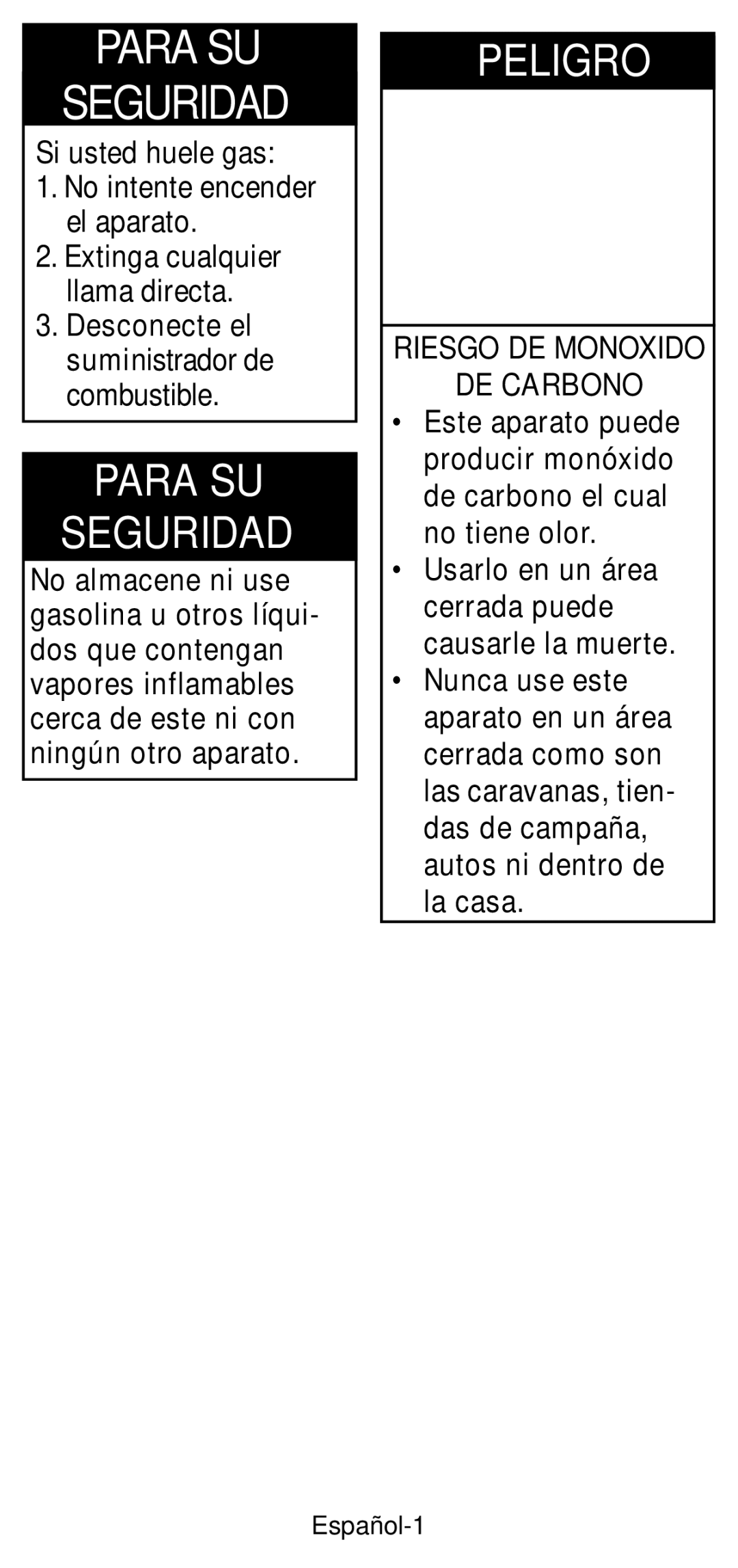 Coleman 5412A manual Para SU Seguridad, Español-1 