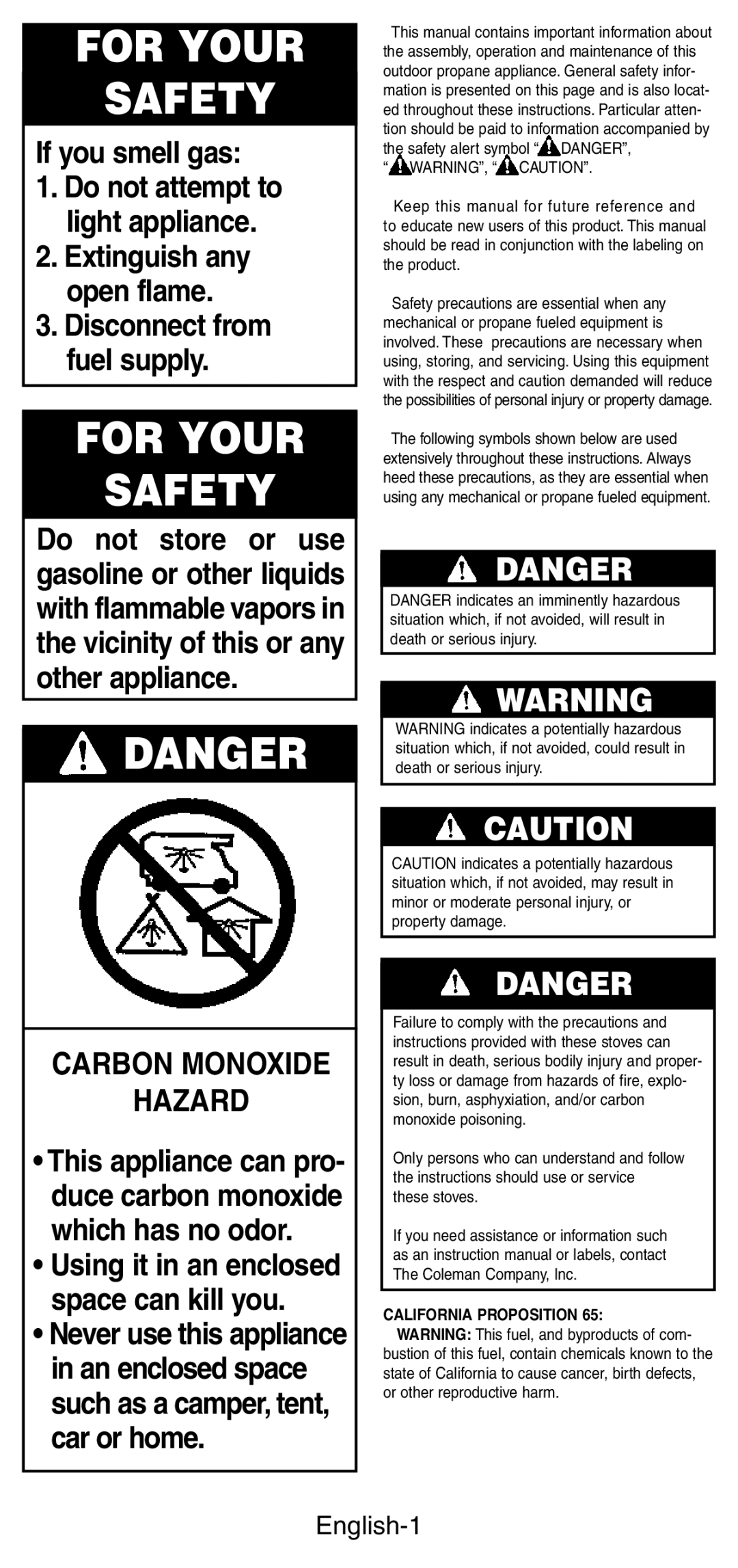 Coleman 5412A manual English-1, California Proposition 