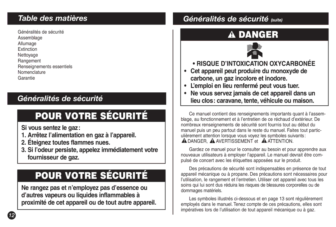 Coleman 5428A Series manual Pour Votre Sécurité 