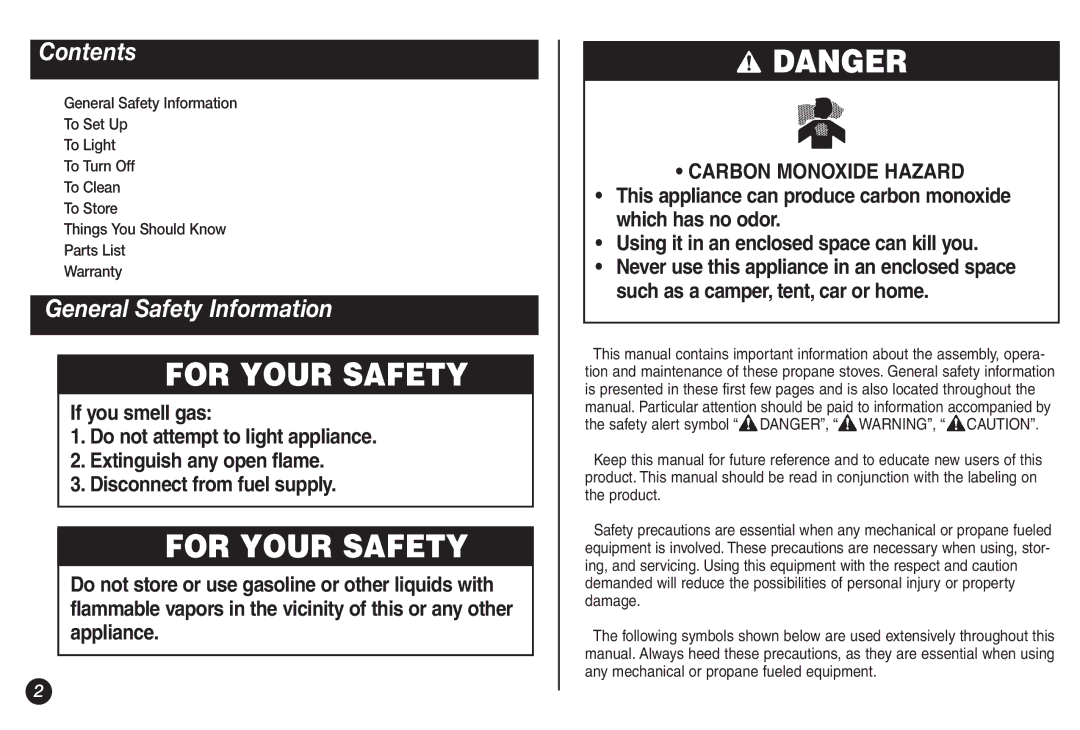 Coleman 5428A Series manual Contents, General Safety Information 