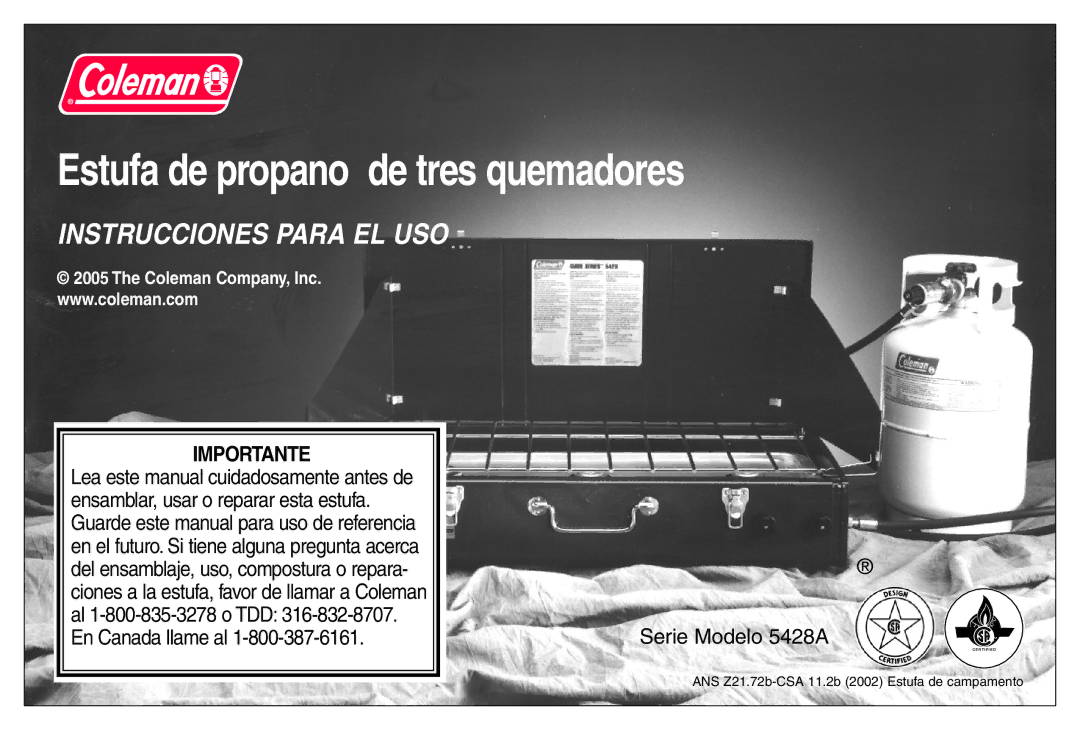 Coleman 5428A Series manual Estufa de propano de tres quemadores 