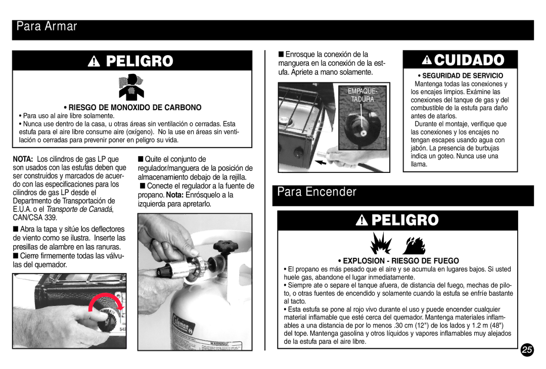 Coleman 5428A Series manual Para Armar, Para Encender 