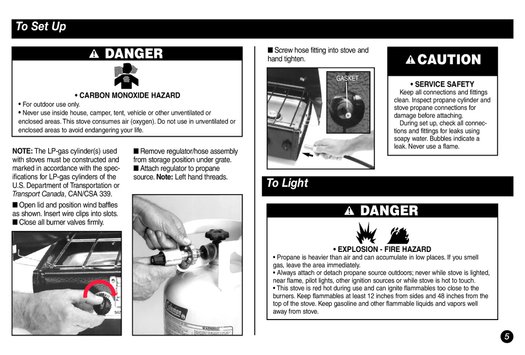 Coleman 5428A Series manual To Set Up, To Light 