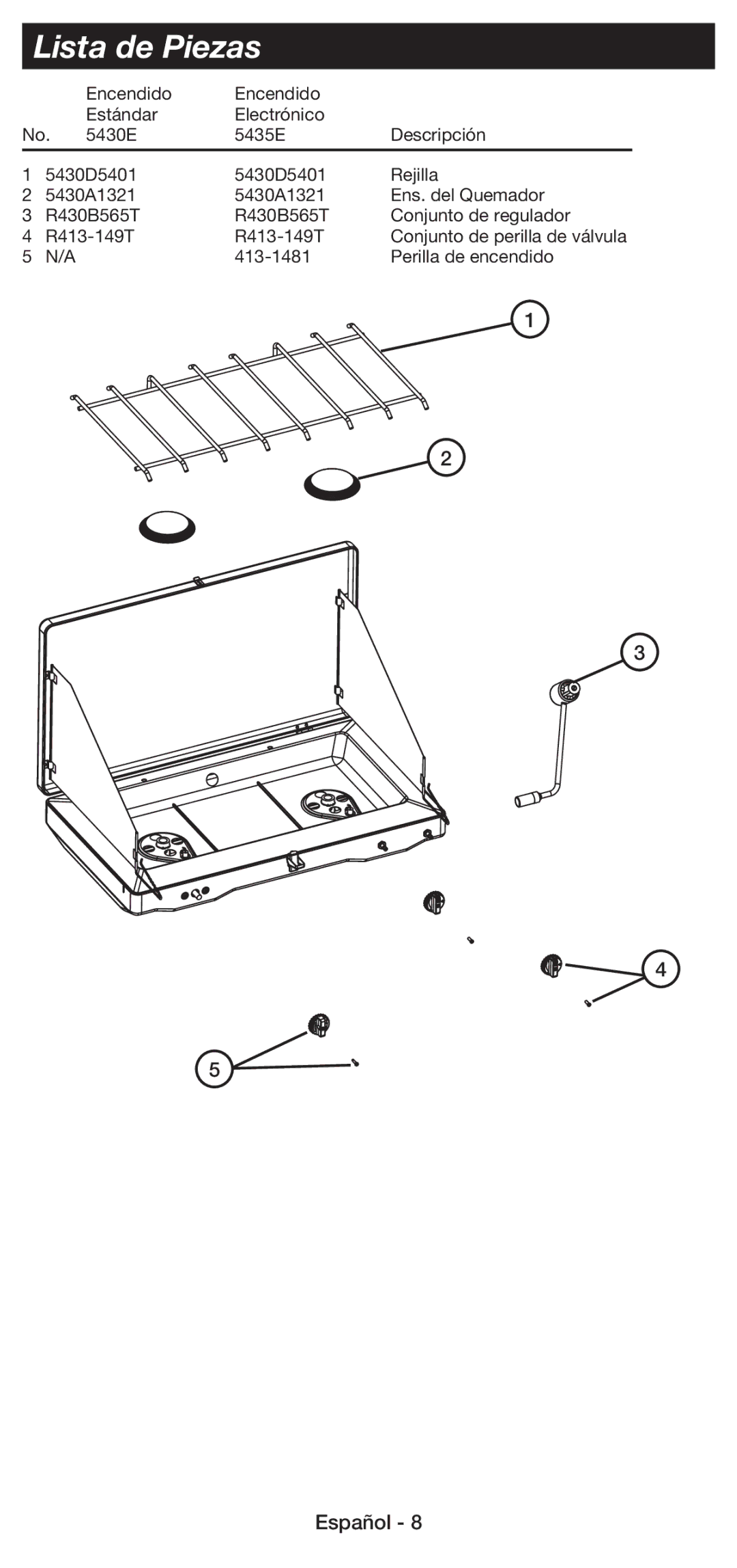 Coleman 5430E manual Lista de Piezas 