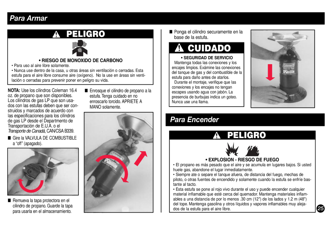 Coleman 5431A Series manual Para Armar, Para Encender 