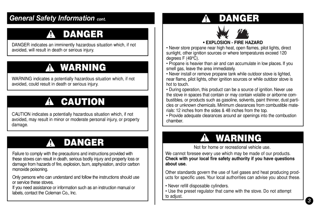 Coleman 5431A Series manual Explosion Fire Hazard 