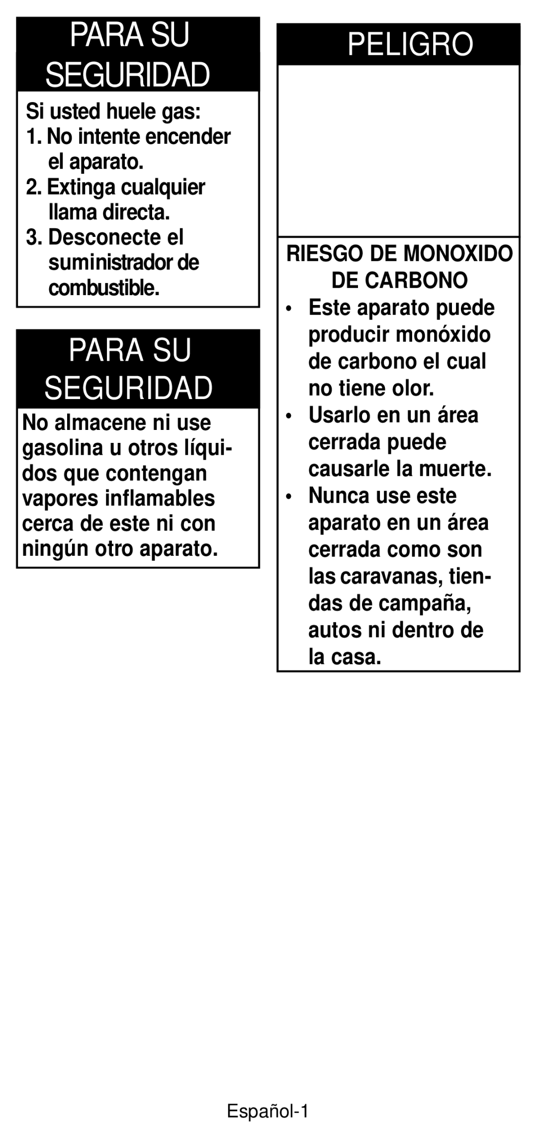 Coleman 5432A Series manual Para SU Seguridad, Español-1 