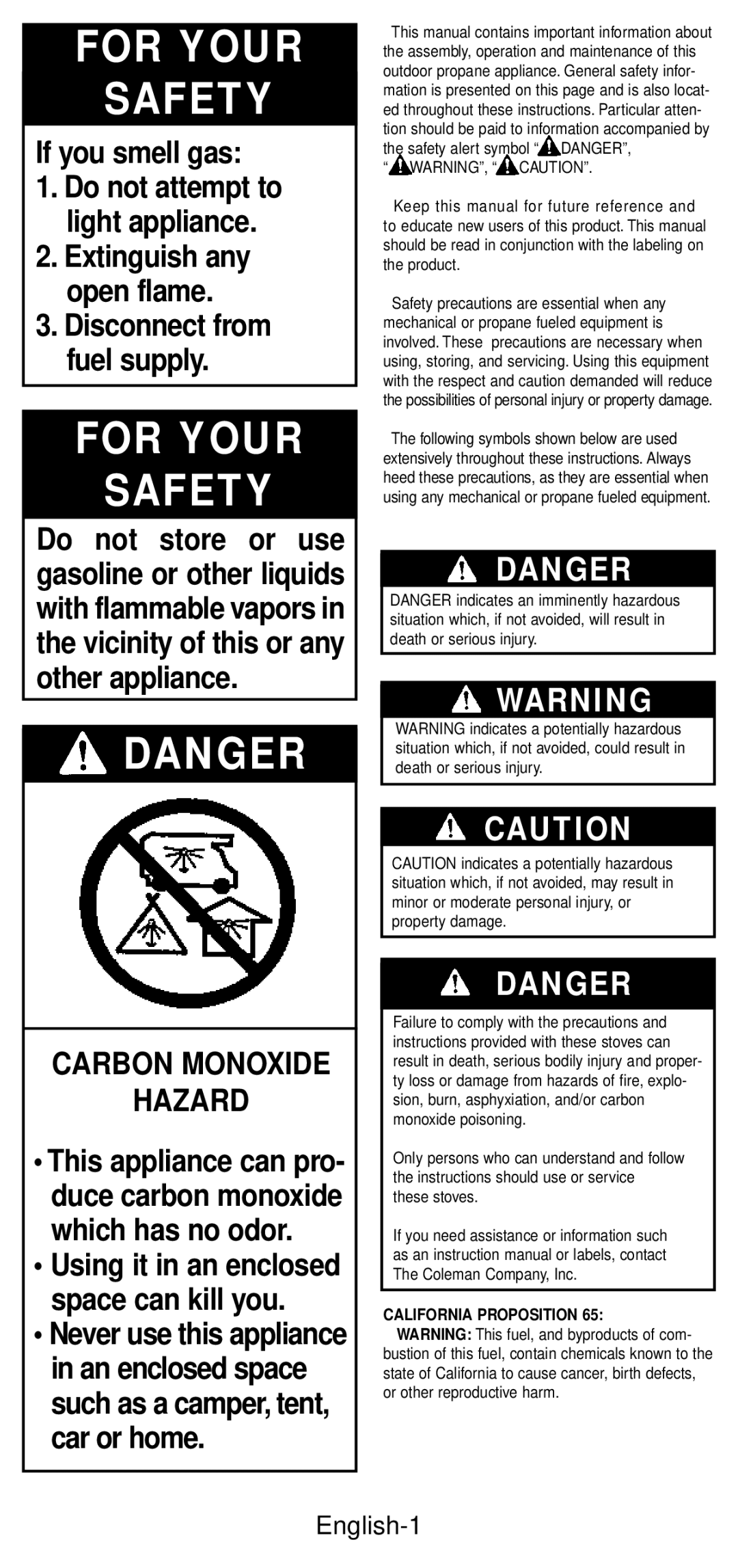Coleman 5432A Series manual English-1, California Proposition 