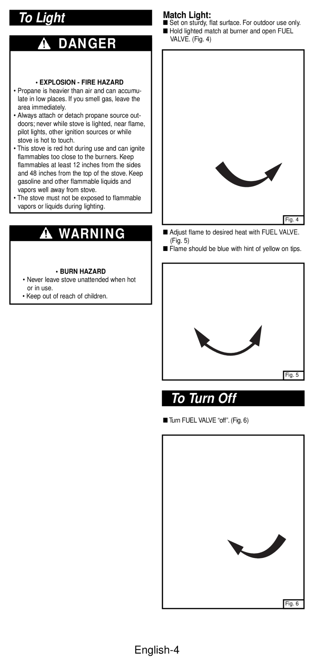 Coleman 5432A Series manual To Light, To Turn Off, English-4, Match Light 