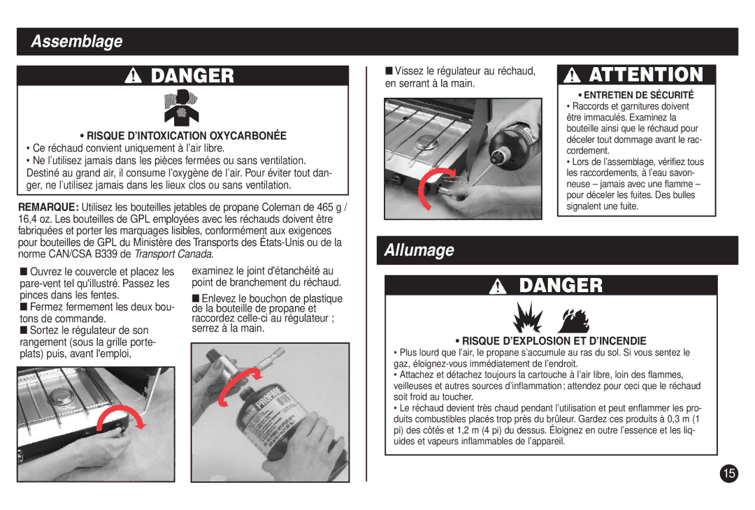 Coleman 5430C, 5435D manual Assemblage, Allumage 