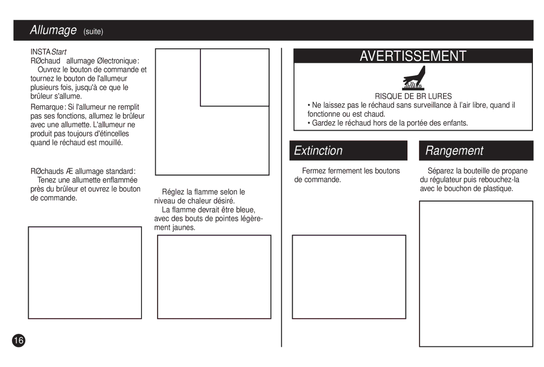 Coleman 5435D, 5430C manual Allumage suite, Extinction Rangement, INSTAStart, Réchauds á allumage standard 